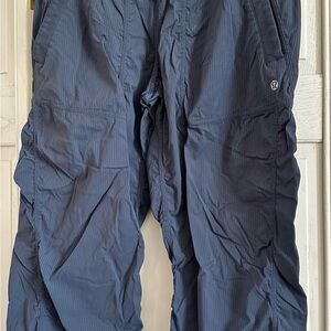 LuLu Lemon Dance Studio Crop Pants Soft Gray Stripe Print Elastic Waist Size 6